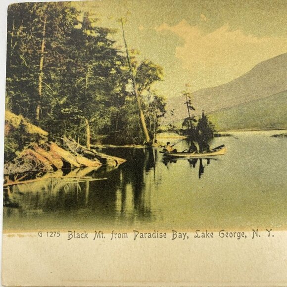 Vtg Lake George NY Postcard Black Mt From Paradise Bay Canoeing Undivided Back - Picture 3 of 9